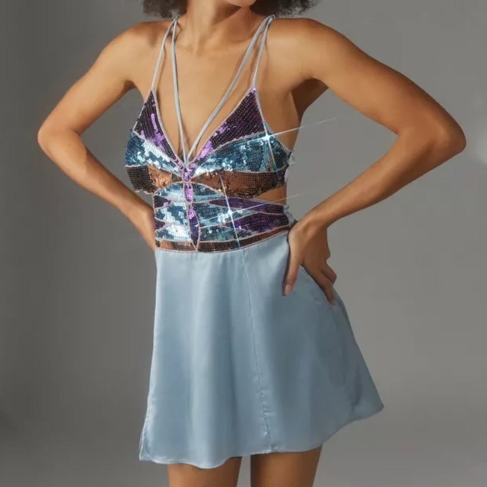 UO Butterfly Sequinned Satin Dress